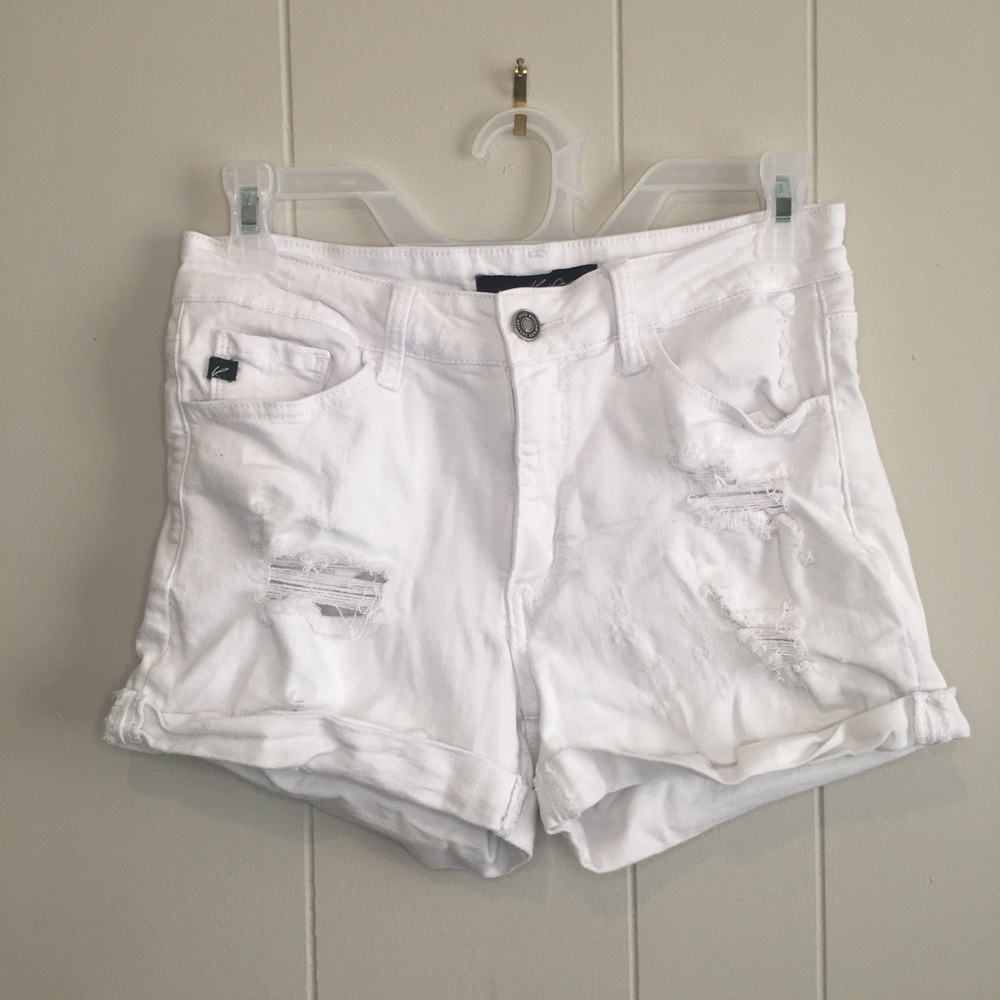 Kancan White Distressed High-rise Shorts